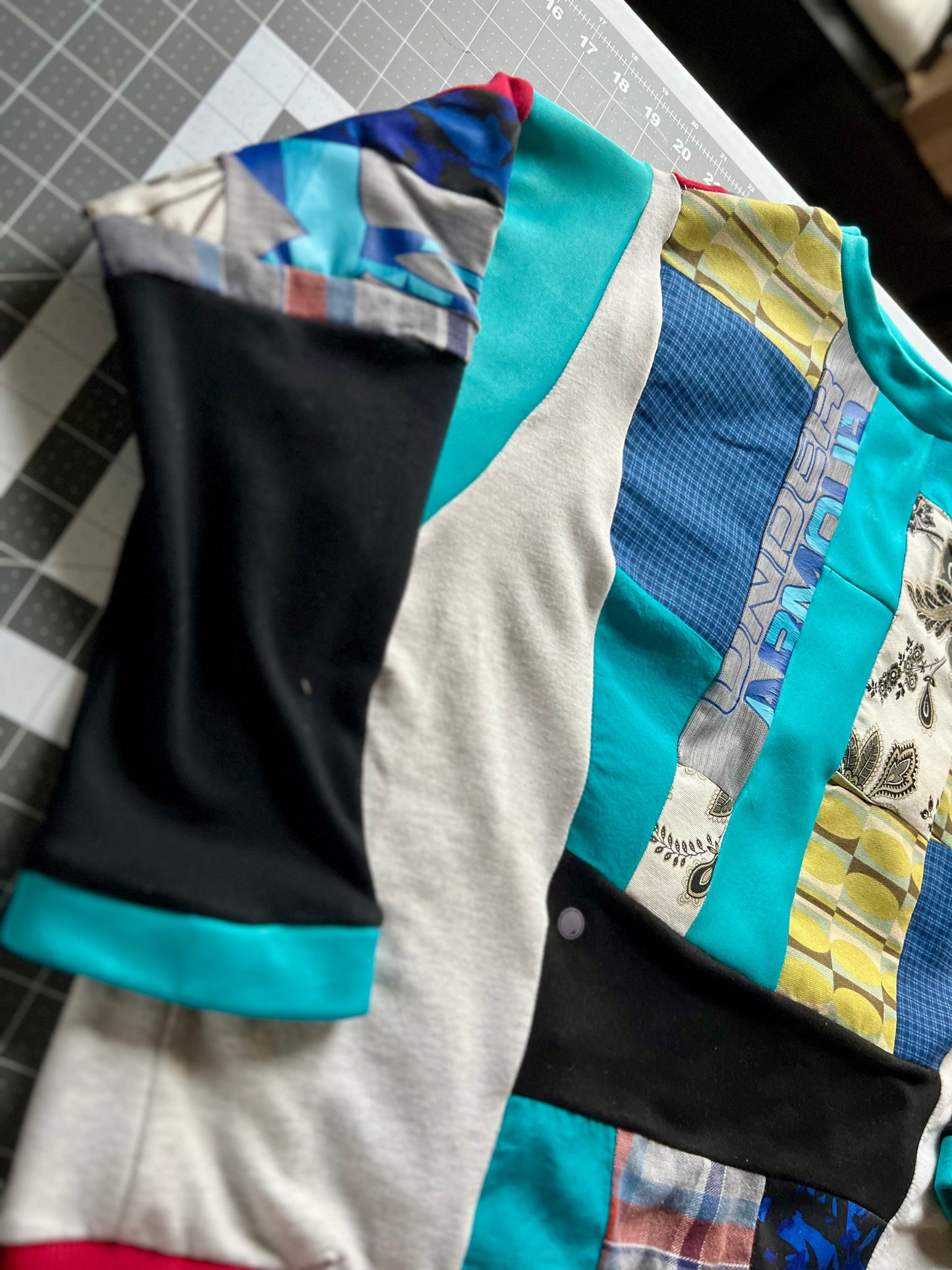 Unique Hooded Upcycled Sweatshirt Pocket Boho Streetwear Hoodie Patchwork Sweatshirt Upcycled, Thrifted Clothing for Women - Juliet