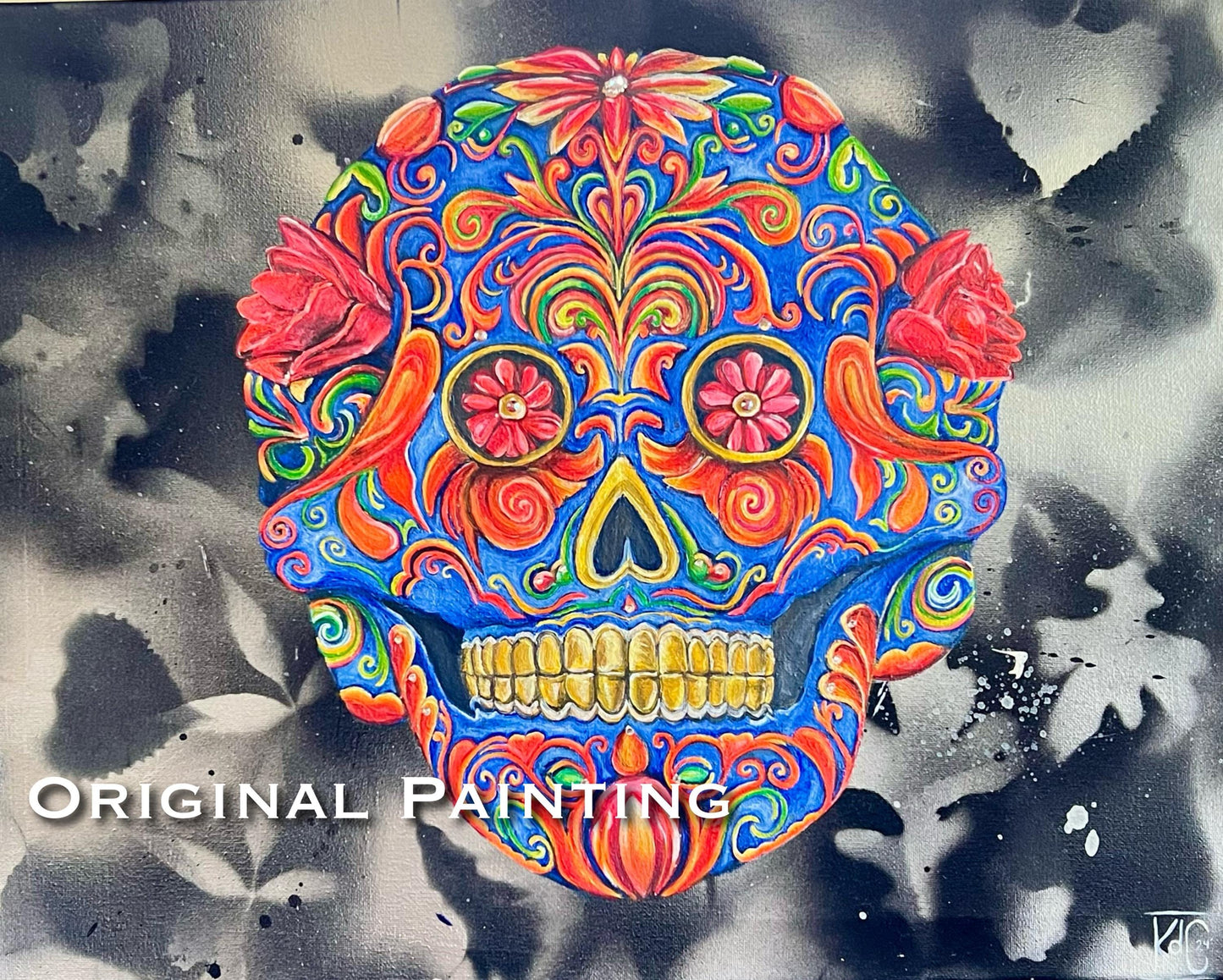 Original Art Realistic Sugar Skull Digital Drawing Skull art downloadable gothic art boho skull art print, printable home decor Floral skull