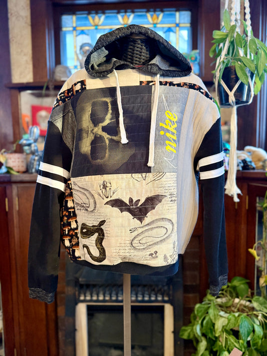 Unique, Quilted, Hooded Sweatshirt, Boho Fleece-lined Patchwork, Upcycled, Thrifted Clothing for Women - Erin