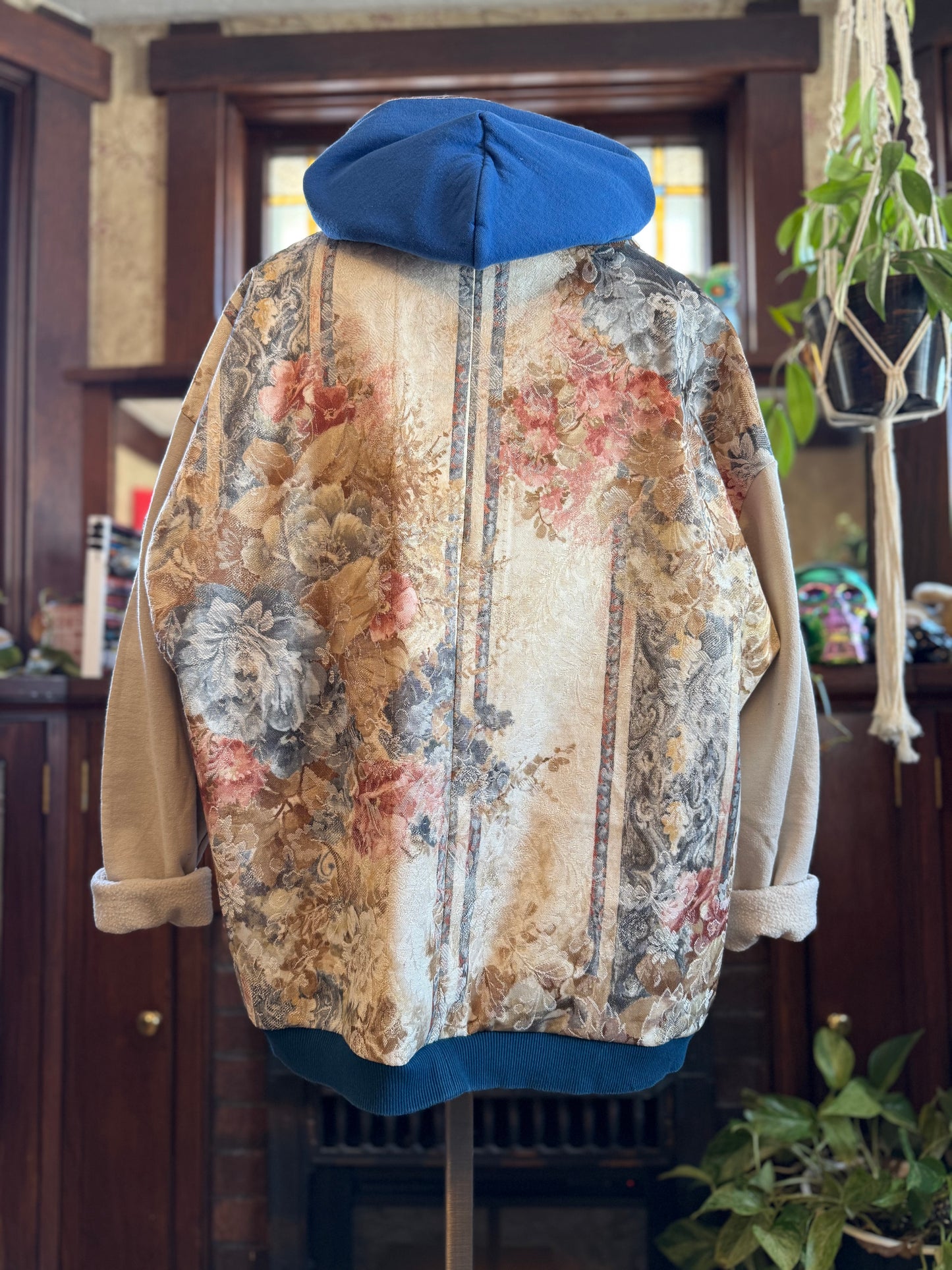 Unique Hooded Upcycled Sweatshirt Pocket Boho Streetwear Hoodie Patchwork Sweatshirt Upcycled, Thrifted Clothing for Women - Beth