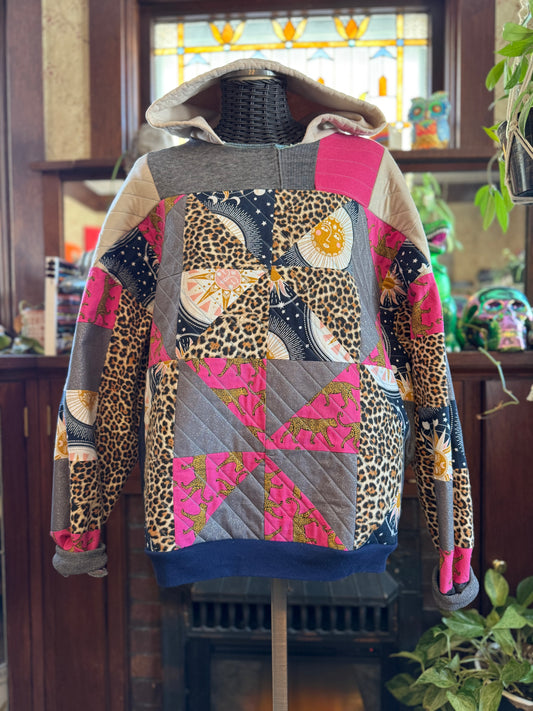 Unique Hooded Upcycled Sweatshirt Boho Streetwear Hoodie Patchwork Sweatshirt Upcycled, Thrifted Clothing for Women - Debbie