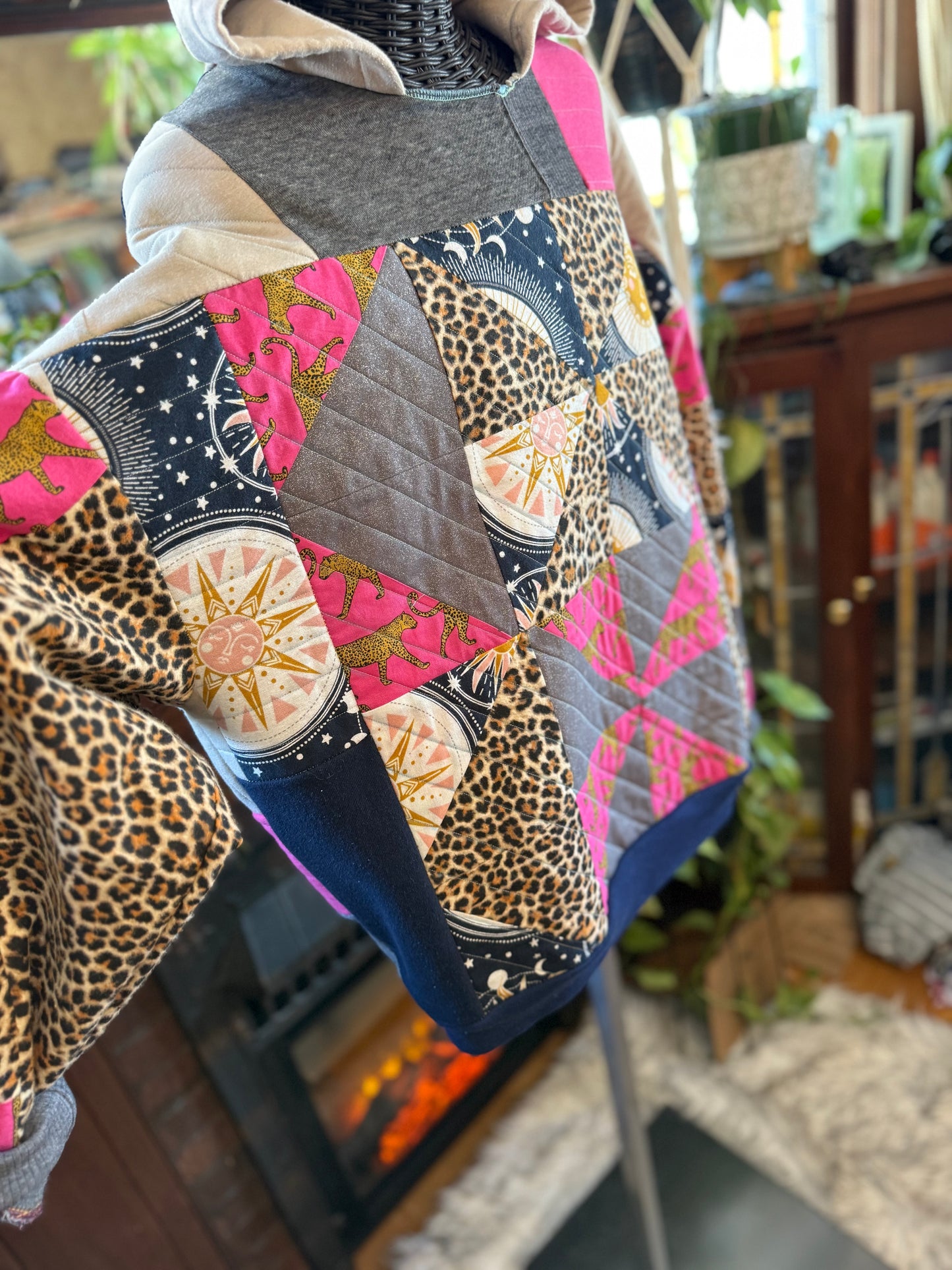 Unique Hooded Upcycled Sweatshirt Boho Streetwear Hoodie Patchwork Sweatshirt Upcycled, Thrifted Clothing for Women - Debbie