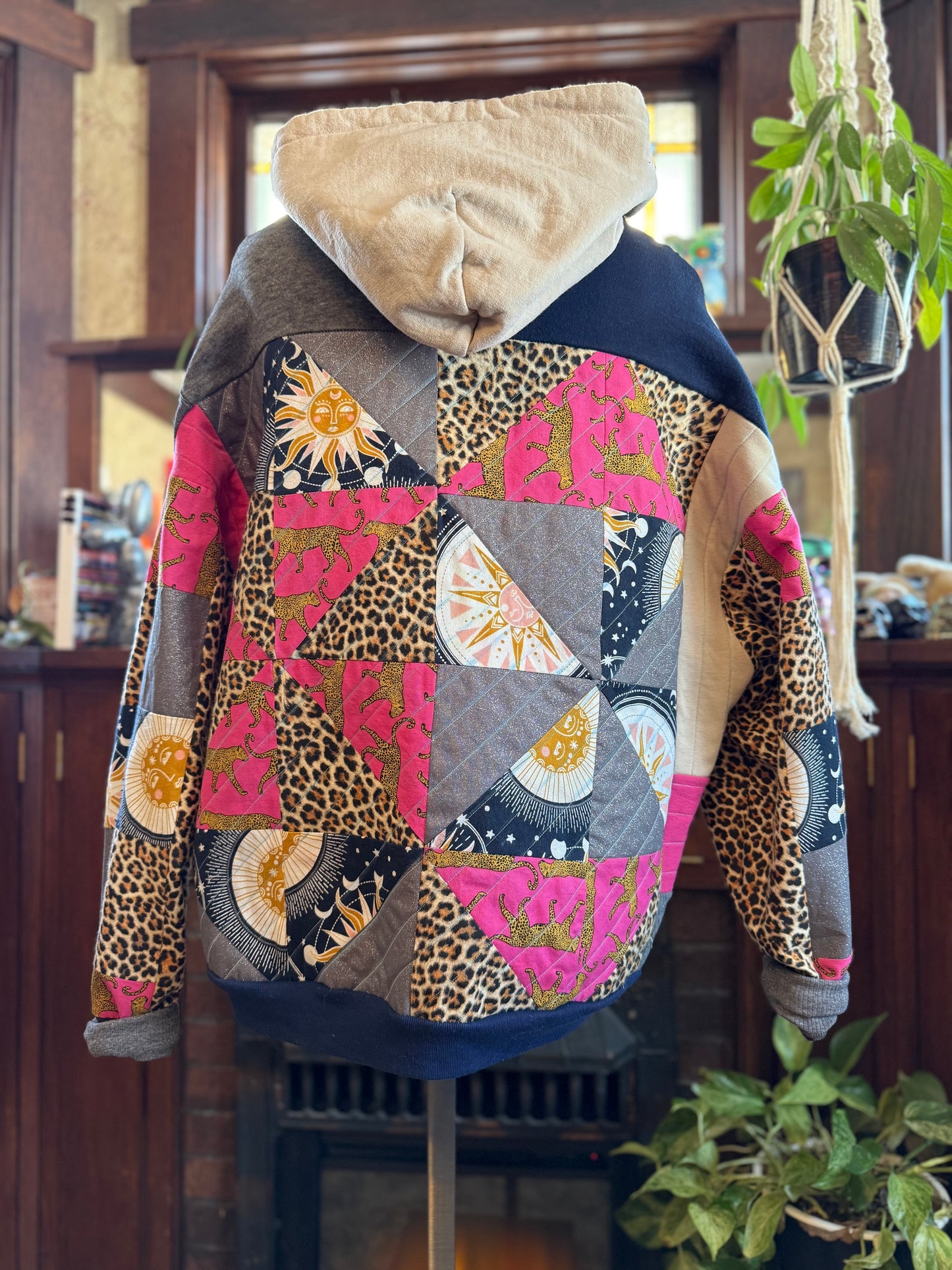 Unique Hooded Upcycled Sweatshirt Boho Streetwear Hoodie Patchwork Sweatshirt Upcycled, Thrifted Clothing for Women - Debbie