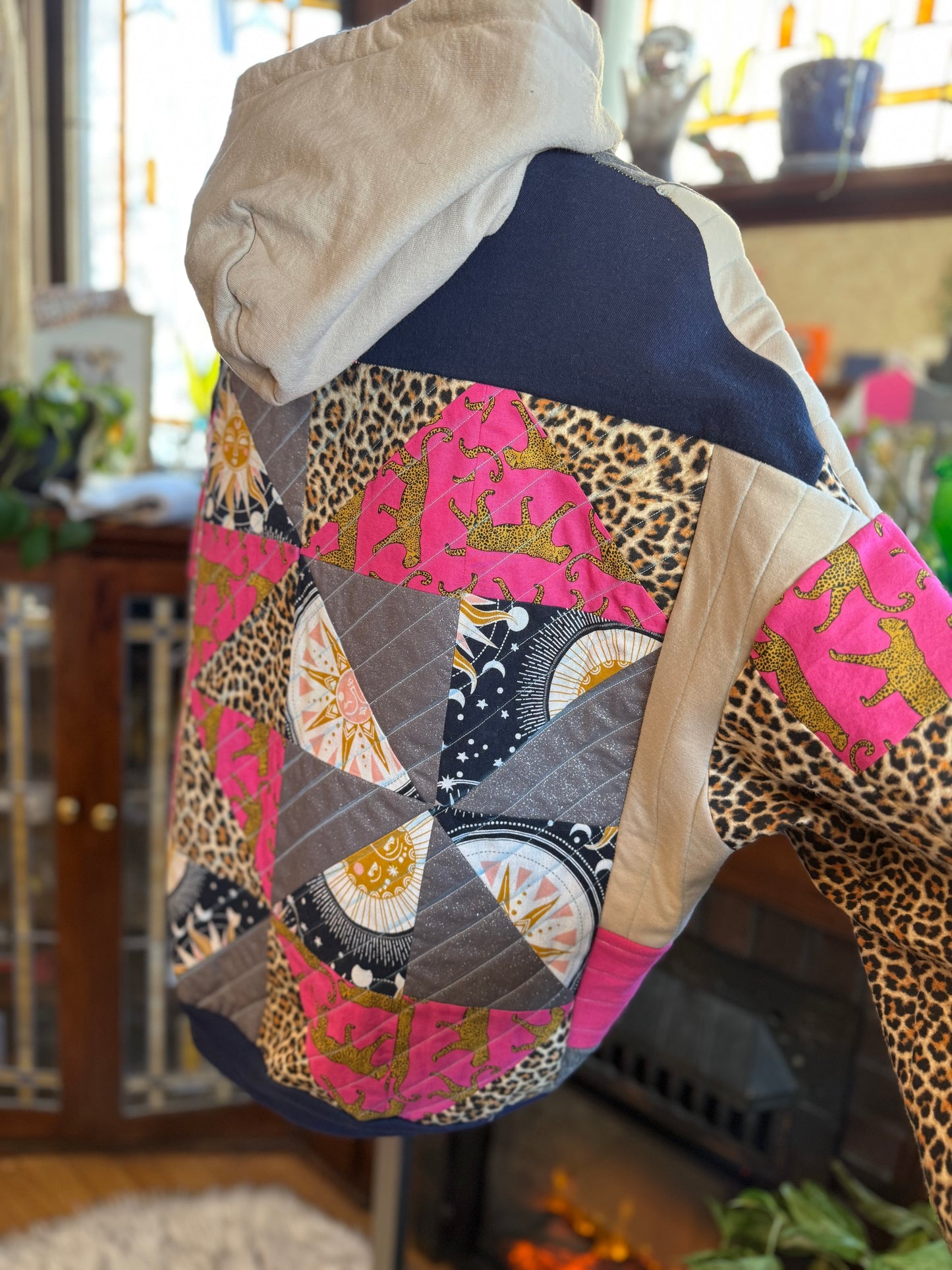 Unique Hooded Upcycled Sweatshirt Boho Streetwear Hoodie Patchwork Sweatshirt Upcycled, Thrifted Clothing for Women - Debbie