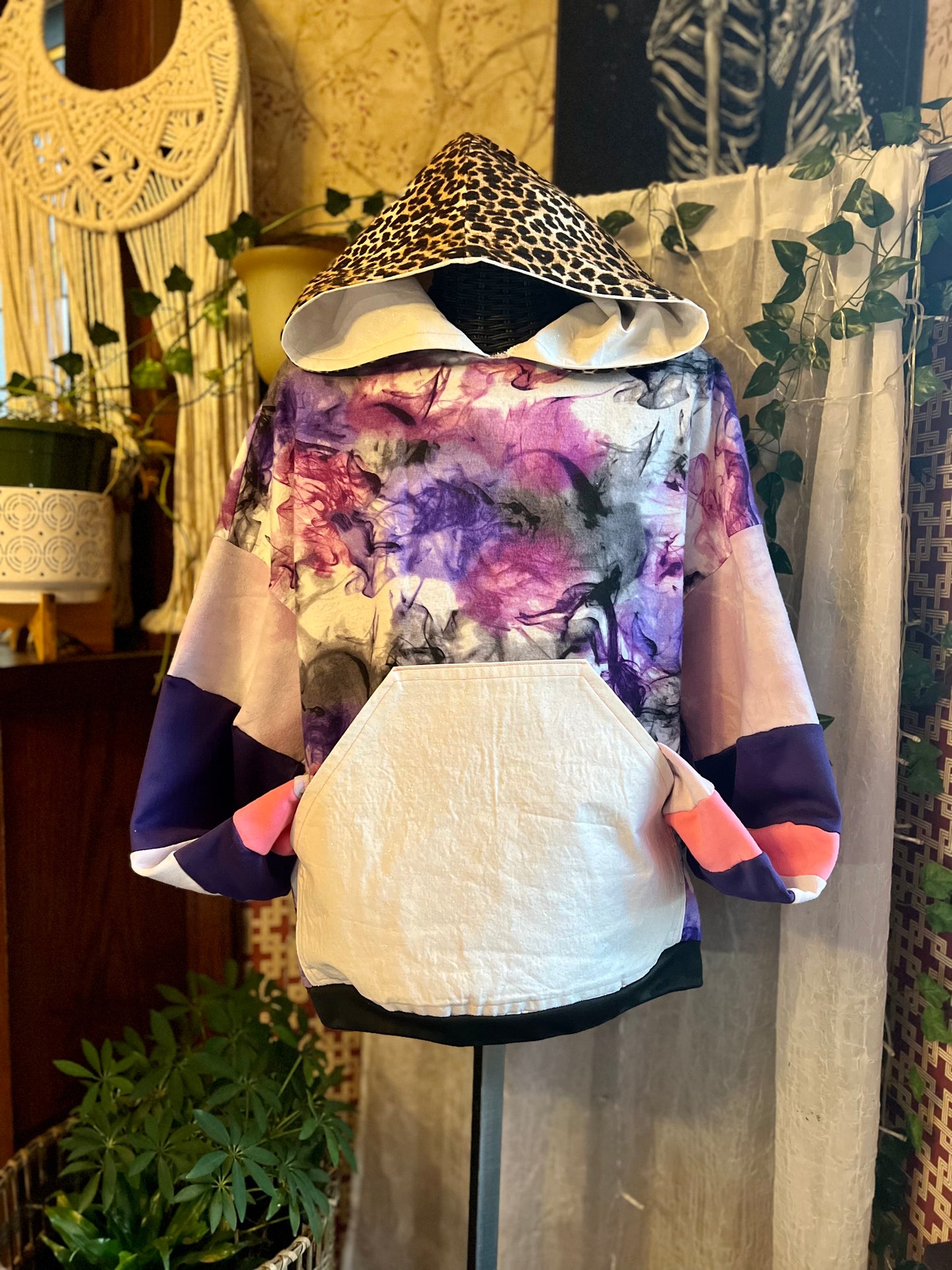 Oversized Fleece Patchwork Hoodie - Mia