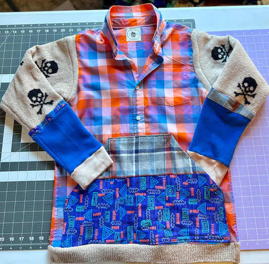 Upcycled Skull and Plaid Sweatshirt - Birdie