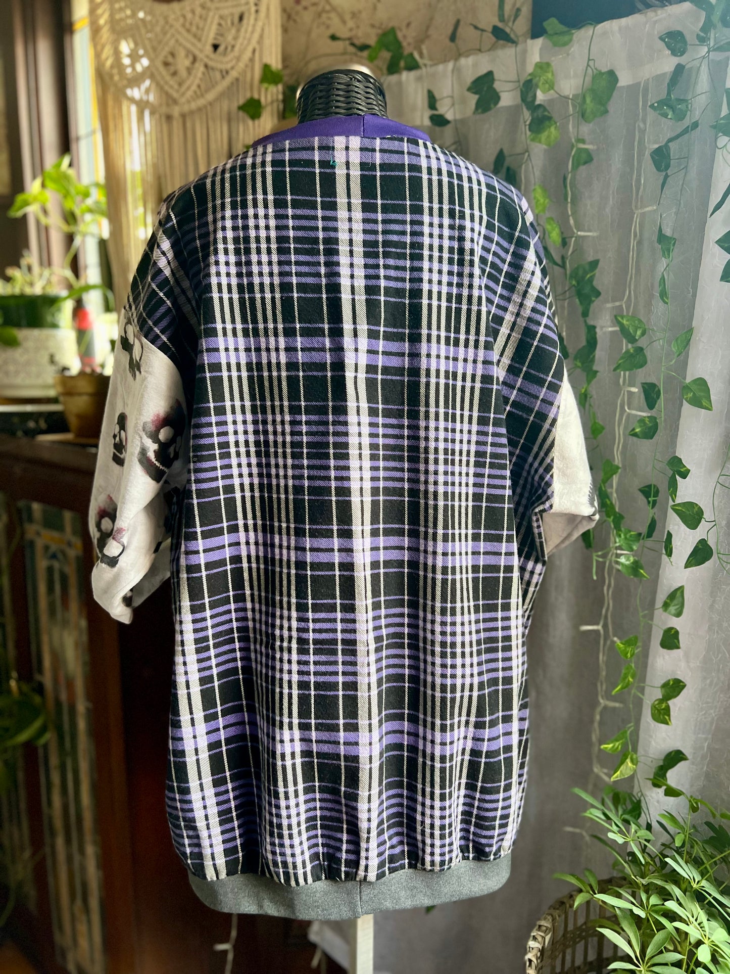 Oversized Crewneck Flannel Patchwork Sweatshirt- Calliope