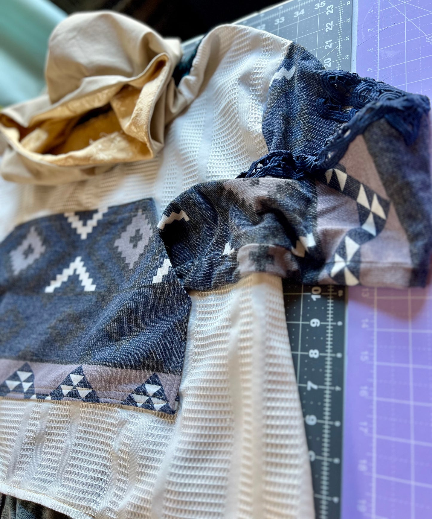 Assassin Style Hoodie, repurposed curtain, Upcycled Pullover - Grace