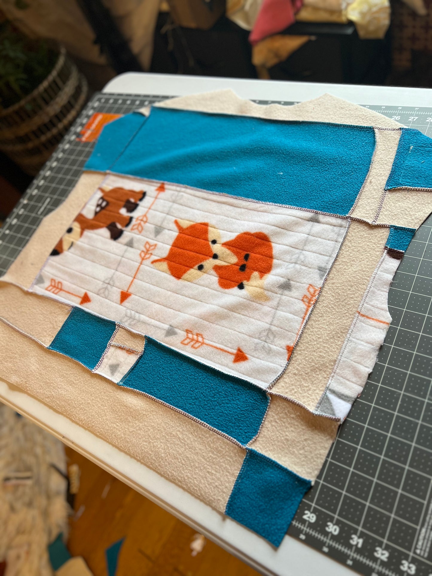 Unique, Quilted, Crewneck Sweatshirt Pocket, Boho Fleece-lined Patchwork, Upcycled, Thrifted Clothing for Women - Ezra