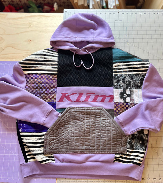 Unique, Quilted, Hooded Sweatshirt Pocket, Boho Fleece-lined Patchwork, Upcycled, Thrifted Clothing for Women - Rita
