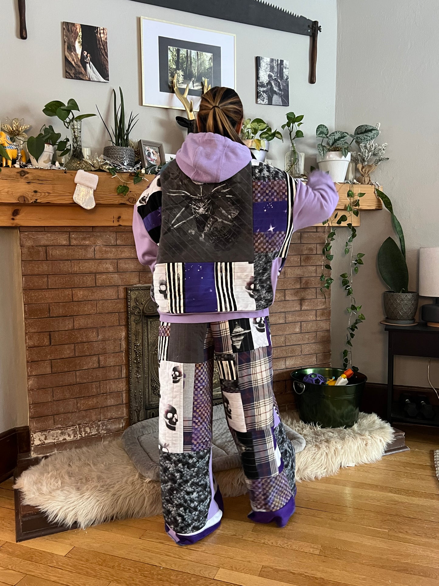 Unique, Quilted, Hooded Sweatshirt Pocket, Boho Fleece-lined Patchwork, Upcycled, Thrifted Clothing for Women - Rita