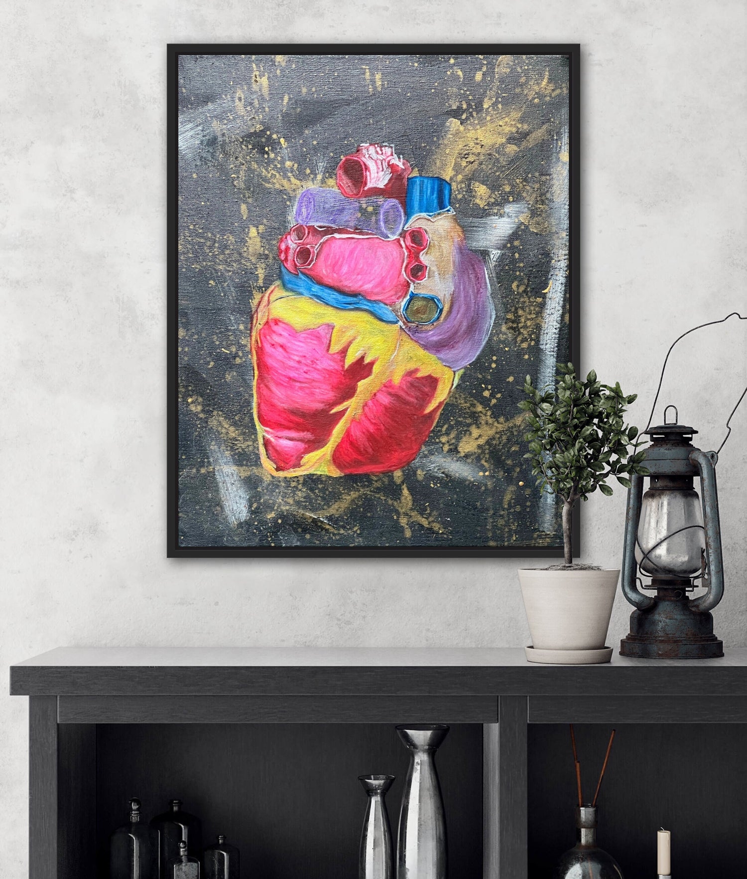 Original Artwork on canvas - “kaleidoscopic life, love beatz” -anatomy artwork, spray painting, anatomical heart, muscle, acrylic